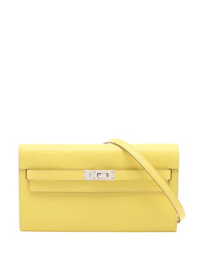 Pre-owned Hermes 2024 Evercolor Kelly To Go Wallet Crossbody Bag In Yellow