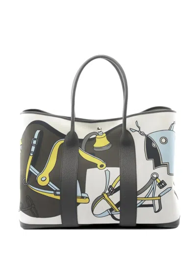 Pre-owned Hermes 2024 Garden Party Voyage 49 Printed Tote Bag In Neutral