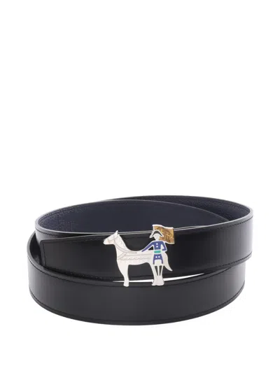 Pre-owned Hermes 2024 Horse-buckle Leather Belt In Black