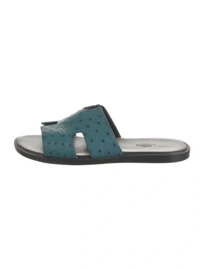 Pre-owned Hermes 2024 Izmir Slides In Blue