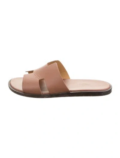Pre-owned Hermes 2024 Izmir Slides In Brown
