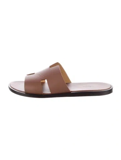 Pre-owned Hermes 2024 Izmir Slides In Brown