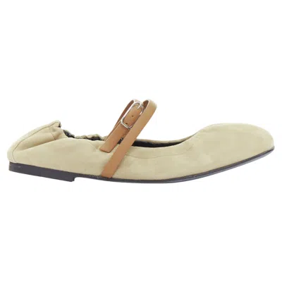 Pre-owned Hermes 2024 Jolly Suede Goatskin Calfskin Straps Maryjane Ballet Flats Eu36.5 In Sand