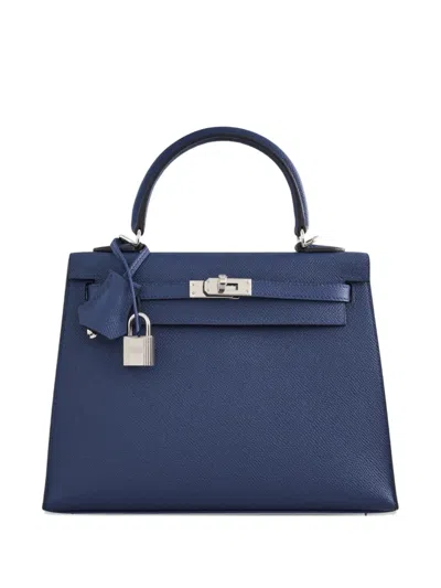Pre-owned Hermes 2024 Kelly 25 Sellier Tote Bag In Blue