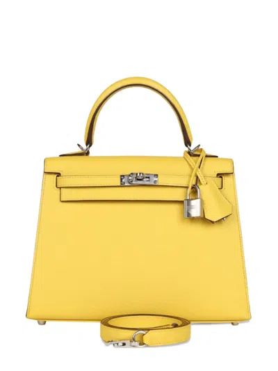 Pre-owned Hermes 2024 Kelly 25 Sellier Tote Bag In Yellow