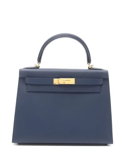 Pre-owned Hermes 2024 Kelly 28 Tote Bag In Blue
