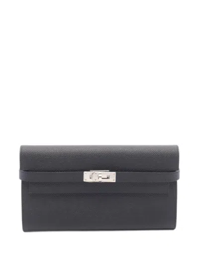 Pre-owned Hermes 2024 Kelly Bi-fold Leather Wallet In Black