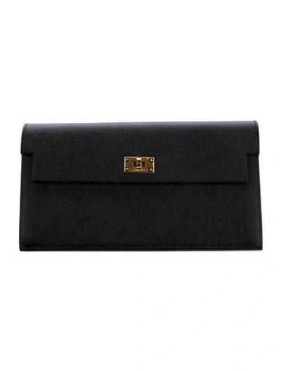 Pre-owned Hermes 2024 Kelly Longue Wallet In Black