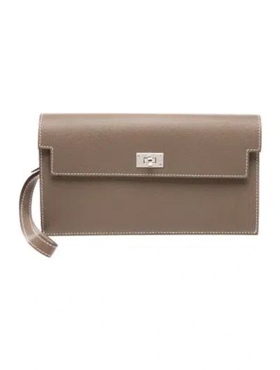 Pre-owned Hermes 2024 Kelly Longue Wallet In Grey
