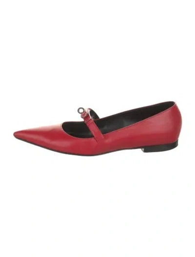 Pre-owned Hermes 2024 Kelly Mary Jane Flats In Red