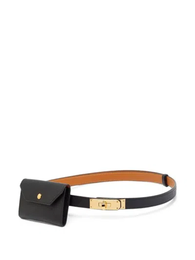 Pre-owned Hermes 2024 Kelly Pocket 18 Leather Belt In Black