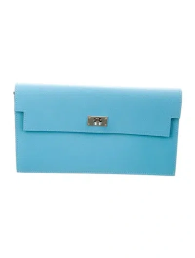 Pre-owned Hermes 2024 Kelly Pocket Compact Wallet In Blue