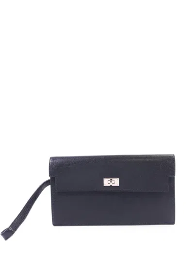 Pre-owned Hermes 2024 Kelly Pocket Long Wallet In Black