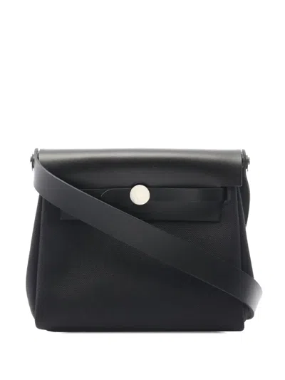 Pre-owned Hermes 2024 Military Toile And Vache Hunter Herbag Zip 20 Crossbody Bag In Black