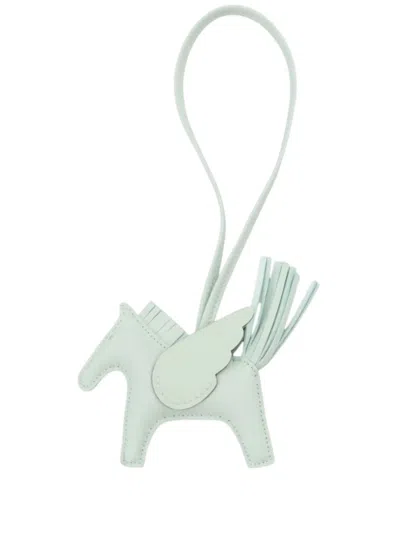 Pre-owned Hermes 2024 Milo Lambskin And Swift Grigri Rodeo Pegase Bag Charm Pm In Green