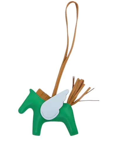 Pre-owned Hermes 2024 Milo Lambskin And Swift Grigri Rodeo Pegase Bag Charm Pm Key Chain In Brown