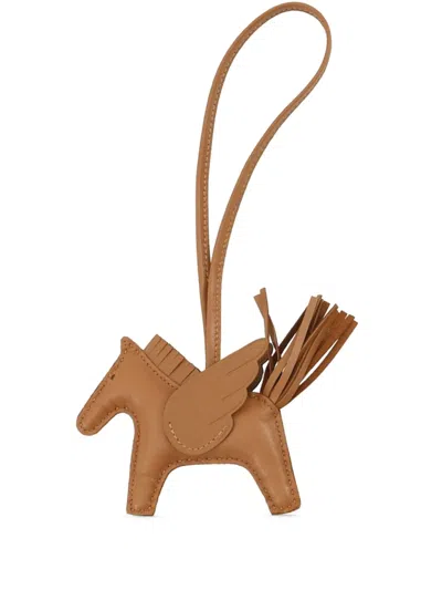 Pre-owned Hermes 2024 Milo Lambskin And Swift Grigri Rodeo Pegase Bag Charm Pm Key Chain In Brown