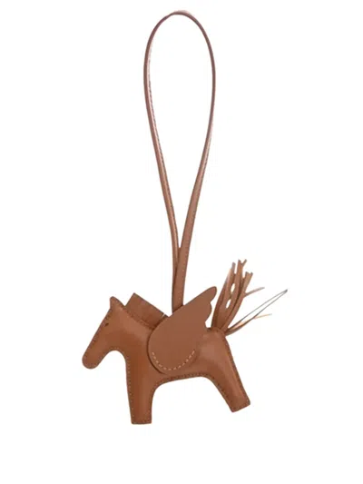 Pre-owned Hermes 2024 Milo Lambskin And Swift Grigri Rodeo Pegase Bag Charm Pm Key Chain In Brown