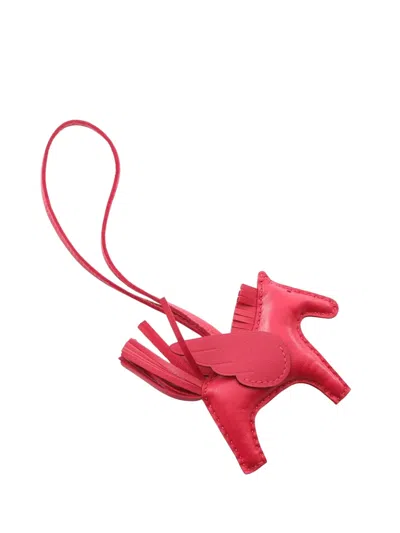 Pre-owned Hermes 2024 Milo Lambskin And Swift Grigri Rodeo Pegase Bag Charm Pm Key Chain In Red