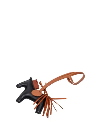 Pre-owned Hermes 2024 Milo Lambskin Grigri Rodeo Bag Charm Pm Key Chain In Black