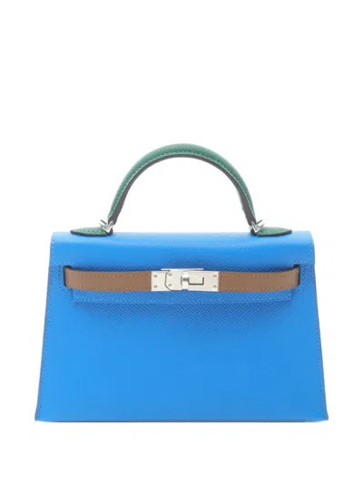 Pre-owned Hermes 2024 Mini Kelly 2 Tricolor Tote Bag In Blue