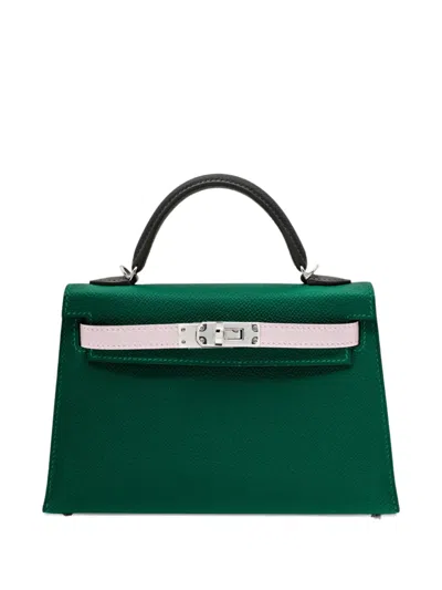 Pre-owned Hermes 2024 Mini Kelly 20 Tricolore Tote Bag In Green