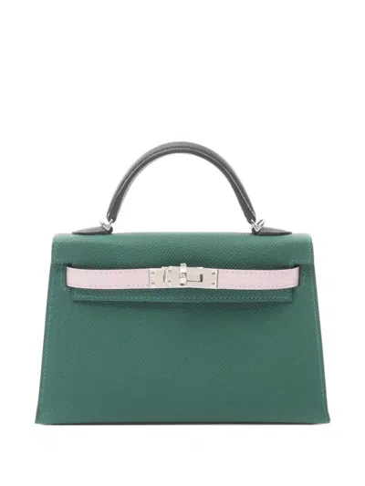 Pre-owned Hermes 2024 Mini Kelly Two-way Handbag In Green