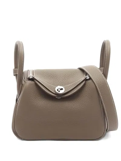 Pre-owned Hermes 2024 Mini Lindy Leather Tote Bag In Brown