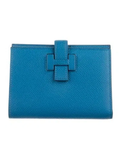 Pre-owned Hermes 2024 Passant Compact Wallet In Blue