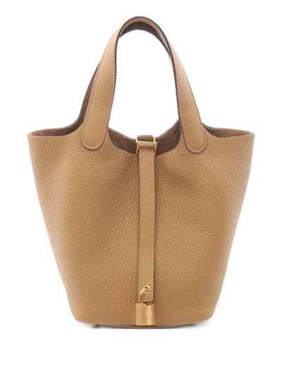 Pre-owned Hermes 2024 Picotin Pm Leather Handbag In Brown