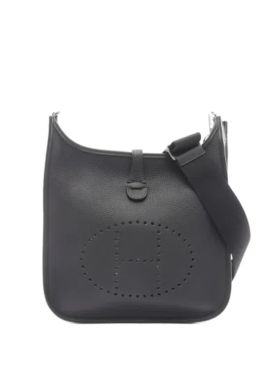 Pre-owned Hermes 2024 Pm Evelyn 3 Troyes Leather Shoulder Bag In Black