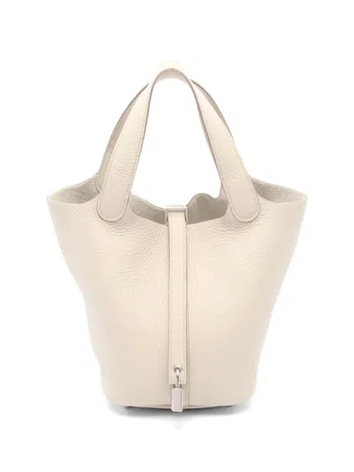 Pre-owned Hermes 2024 Pm Picotin Lock Tote Bag In White