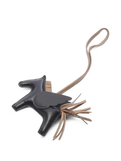 Pre-owned Hermes 2024 Pm Rodeo Pegasus Bag Charm In Black