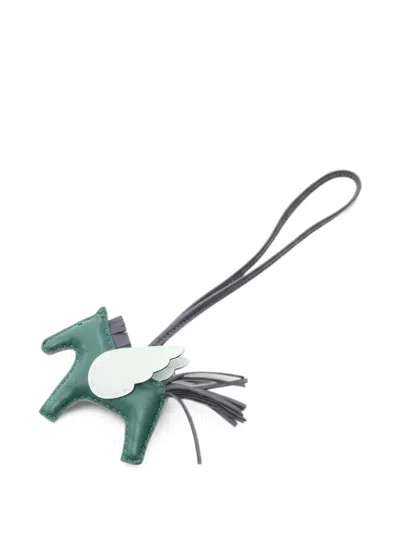 Pre-owned Hermes 2024 Pm Rodeo Pegasus Leather Bag Charm In Green