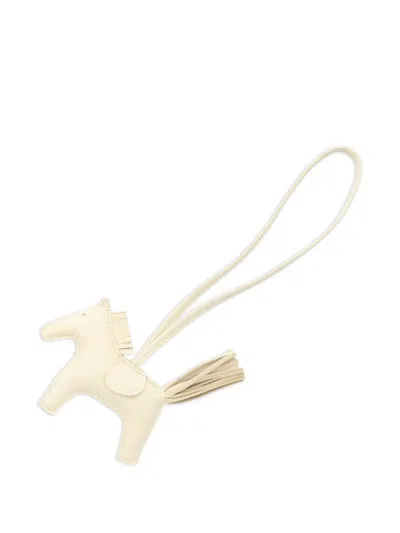 Pre-owned Hermes 2024 Rodeo Pm Kure Bag Charm In White