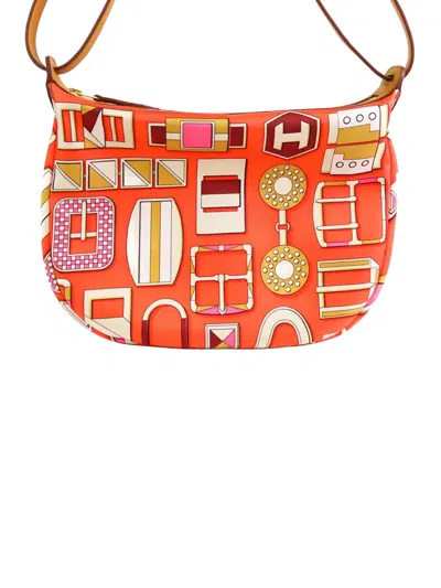 Pre-owned Hermes 2024 Silk And Swift Carre En Boucles Sursoie To Go Pouch Crossbody Bag In Orange
