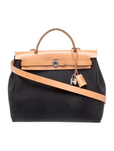 Pre-owned Hermes 2024 Special Order Toile & Vache Hunter Herbag Zip 31 In Black