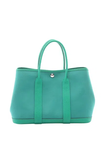 Pre-owned Hermes 2024 Toile And Negonda Garden Party 30 Tote Bag In Green