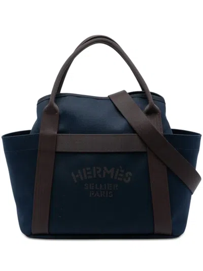 Pre-owned Hermes 2024 Toile Sac De Pansage Grooming Bag Satchel In Blue