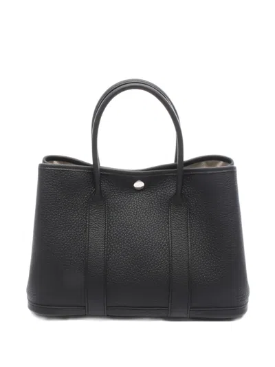 Pre-owned Hermes 2024 Tpm Garden Party Leather Engraved Tote Bag In Black