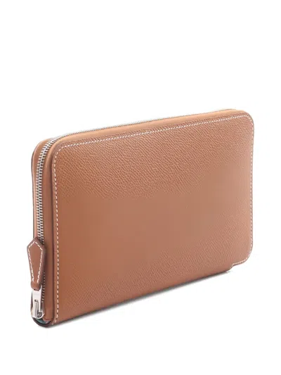 Pre-owned Hermes 2024 Zip-around Azap Long Wallet In Brown