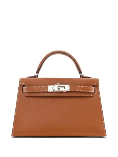 Pre-owned Hermes 2025 20 Kelly Leather Tote Bag In Brown