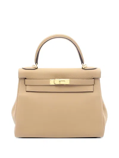 Pre-owned Hermes 2025 28 Kelly Leather Tote Bag In Neutral