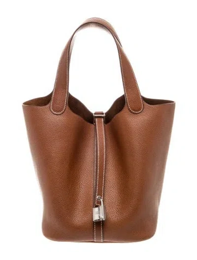 Pre-owned Hermes 2025 Barenia Faubourg Picotin Lock 22 In Brown