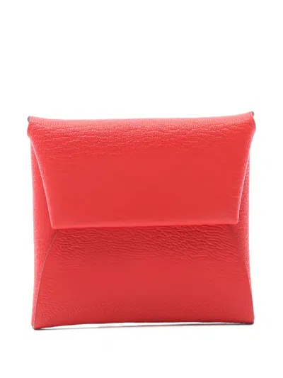 Pre-owned Hermes 2025 Bastia Leather Card Holder In Red