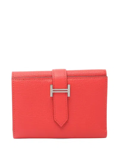Pre-owned Hermes 2025 Bearn Combination Trifold Wallet In Red