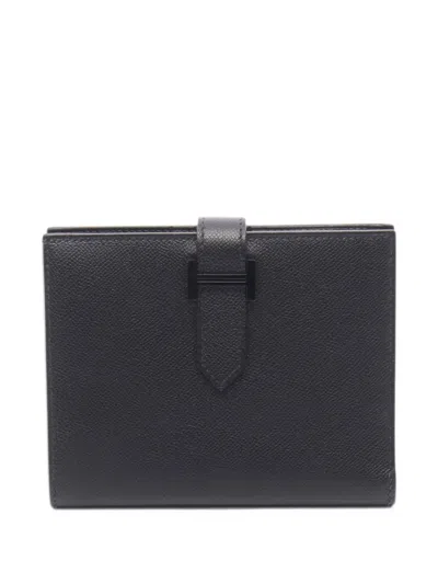 Pre-owned Hermes 2025 Bearn Compact Bi-fold Wallet In Black