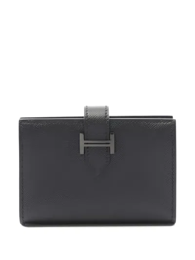Pre-owned Hermes 2025 Bearn Leather Card Holder In Black