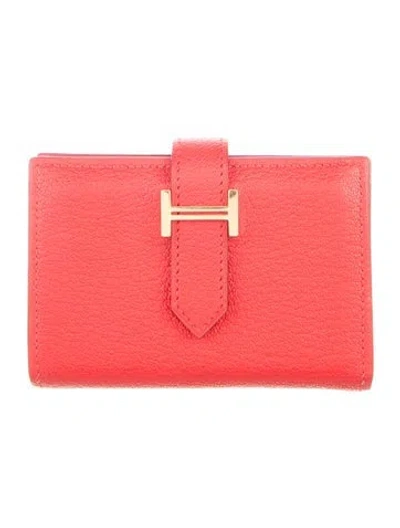 Pre-owned Hermes 2025 Bearn Mini Wallet In Red