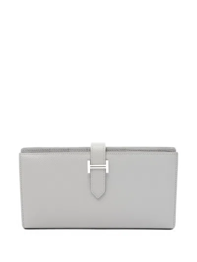 Pre-owned Hermes 2025 Béarn Soufflet Wallet In Grey